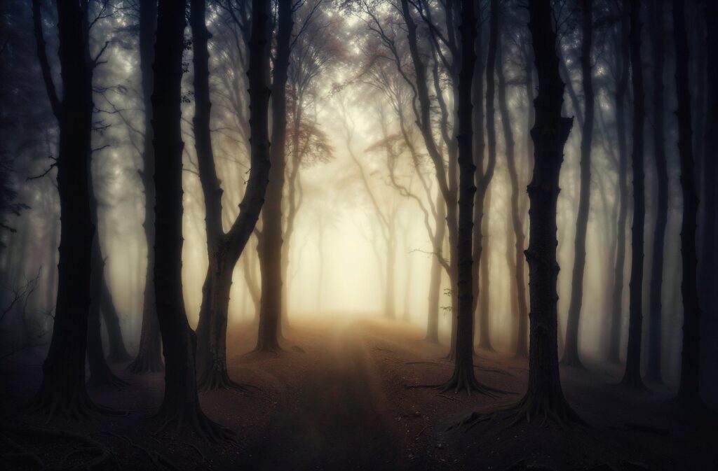light between the trees representing bringing your shadow self to light