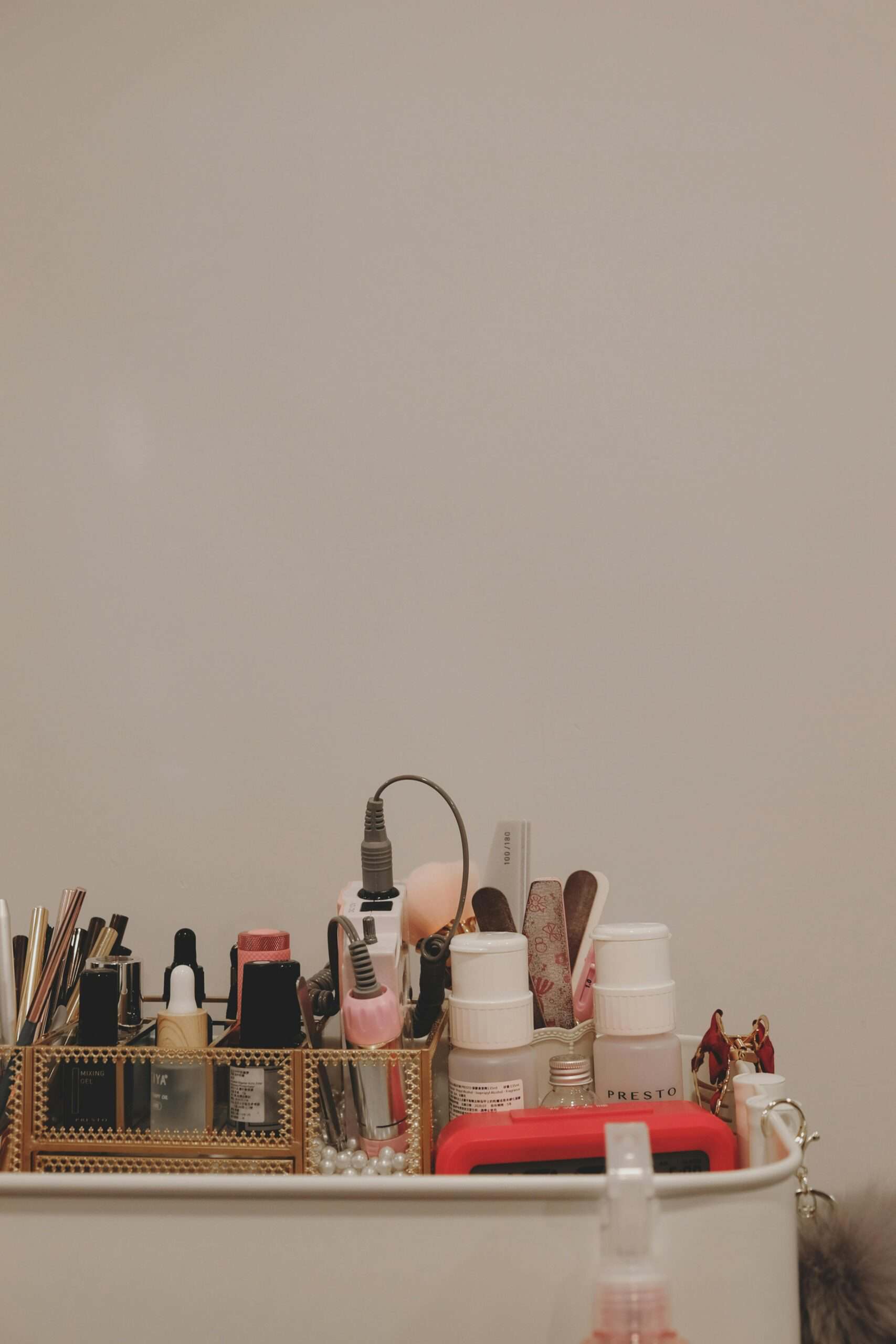 cluttered beauty products